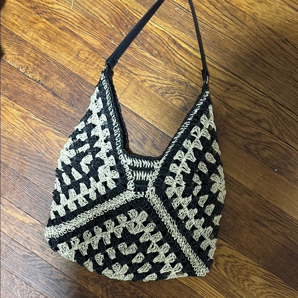 Black and Cream Crochet Shoulder Bag